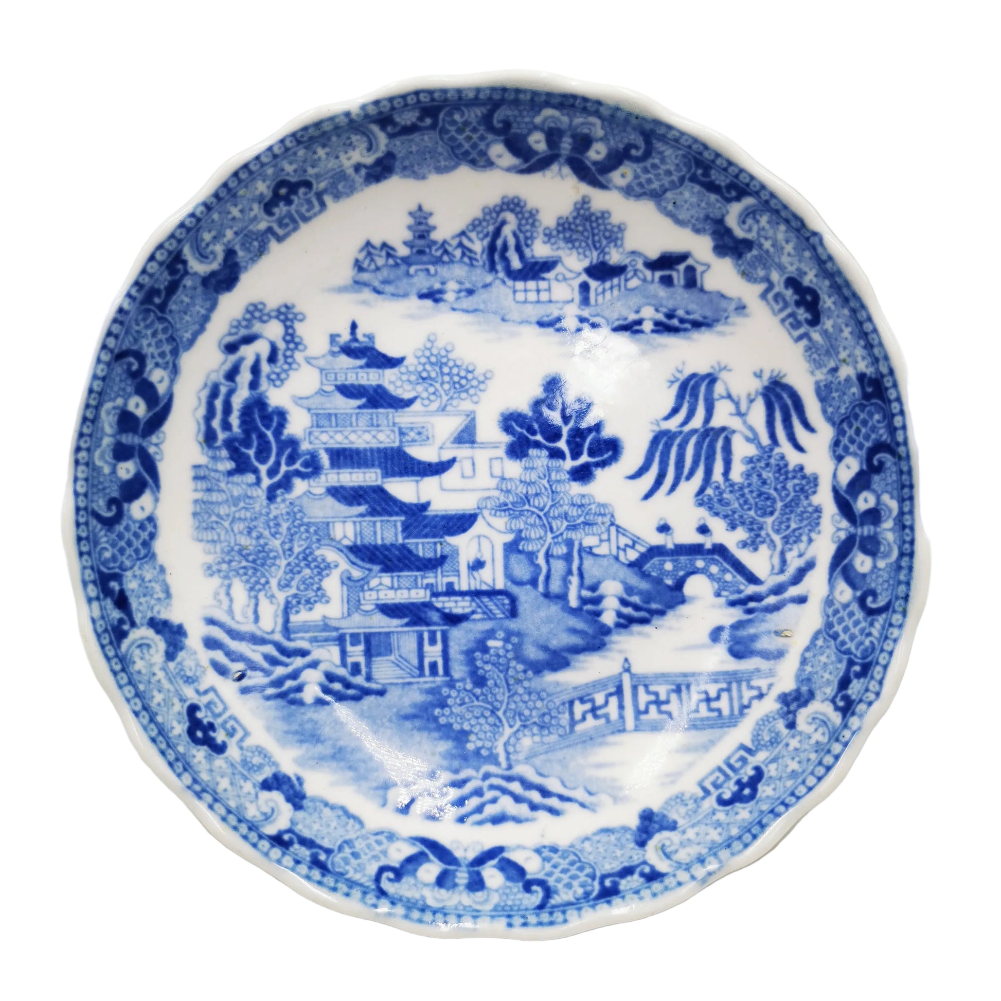 Antique English Blue and White Porcelain China Temples Teacup & Saucer