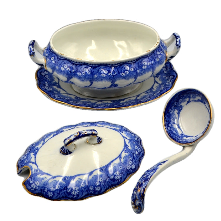Royal Doulton China  Marjorie D2425 Pattern Blue and White China Sauce Tureen Set