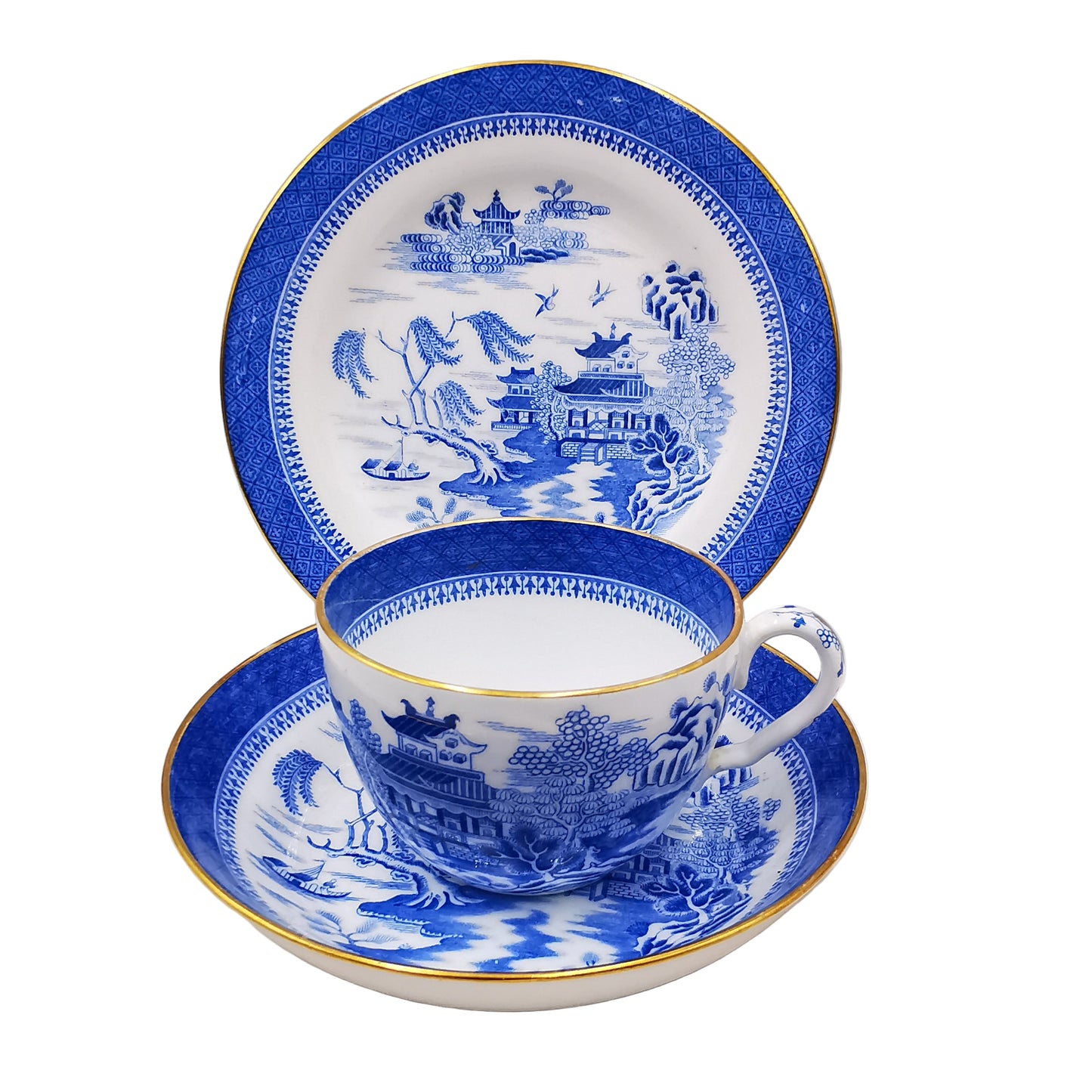 W T Copeland Blue and White Porcelain China Copeland's Willow Tea Cup Saucer & Side Plate