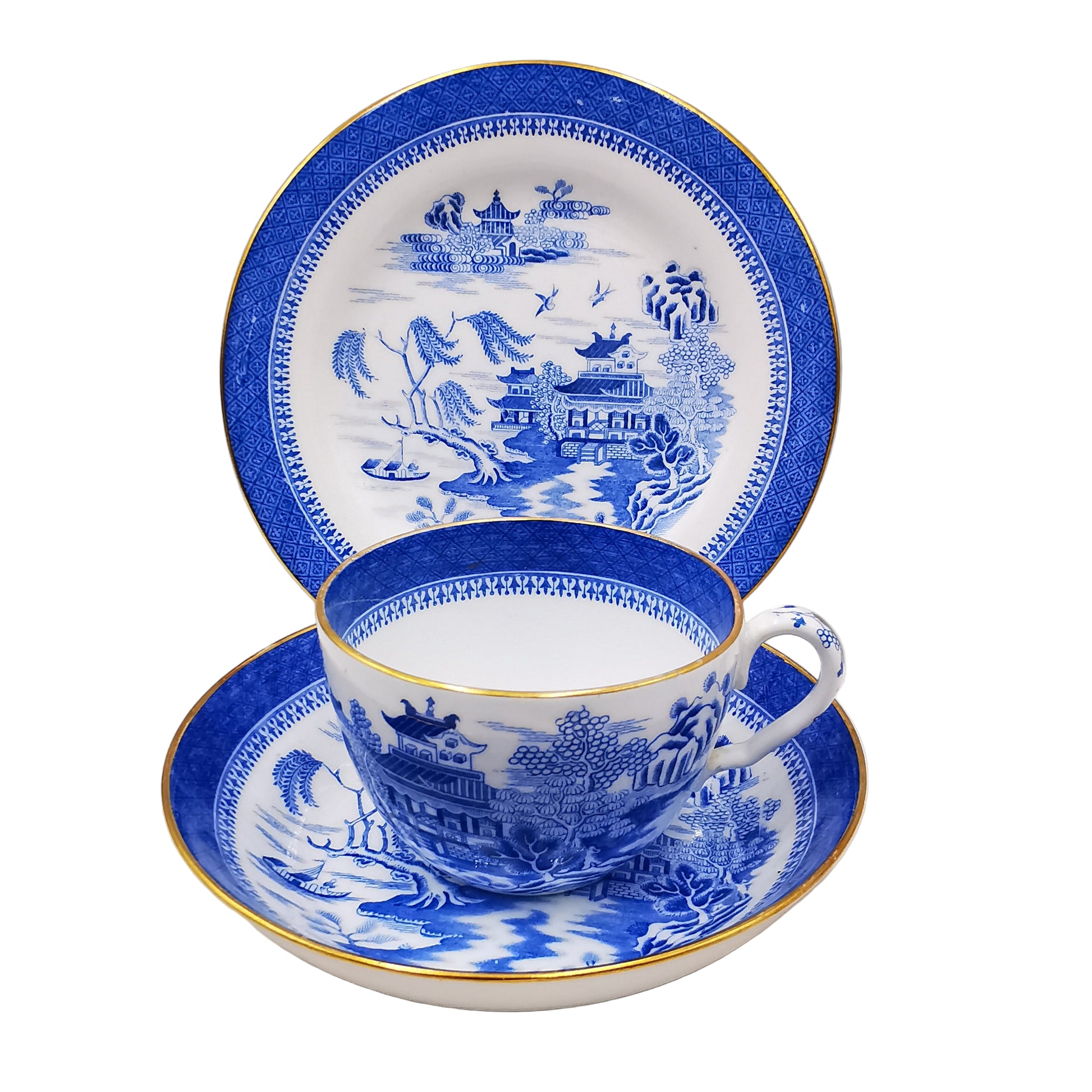 W T Copeland Blue and White Porcelain China Copeland's Willow Tea Cup Saucer & Side Plate