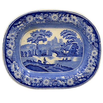 Antique Nuneham Park Wild Rose Blue and White Platter