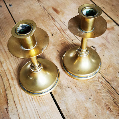 Antique 19th Century English Trumpet Based English Candlesticks with Drip Pans