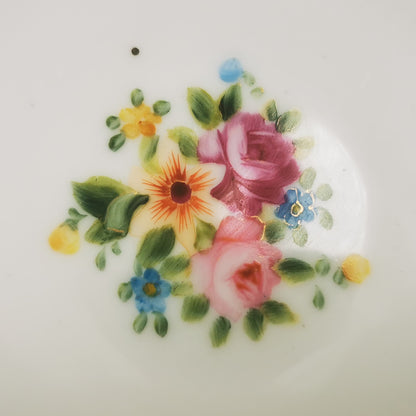 Antique Hand Painted Green and Gilt Floral Fruit Stand