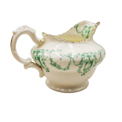 Samuel Radford Sandon 1645 Green and White China Sugar Bowl and Milk Jug