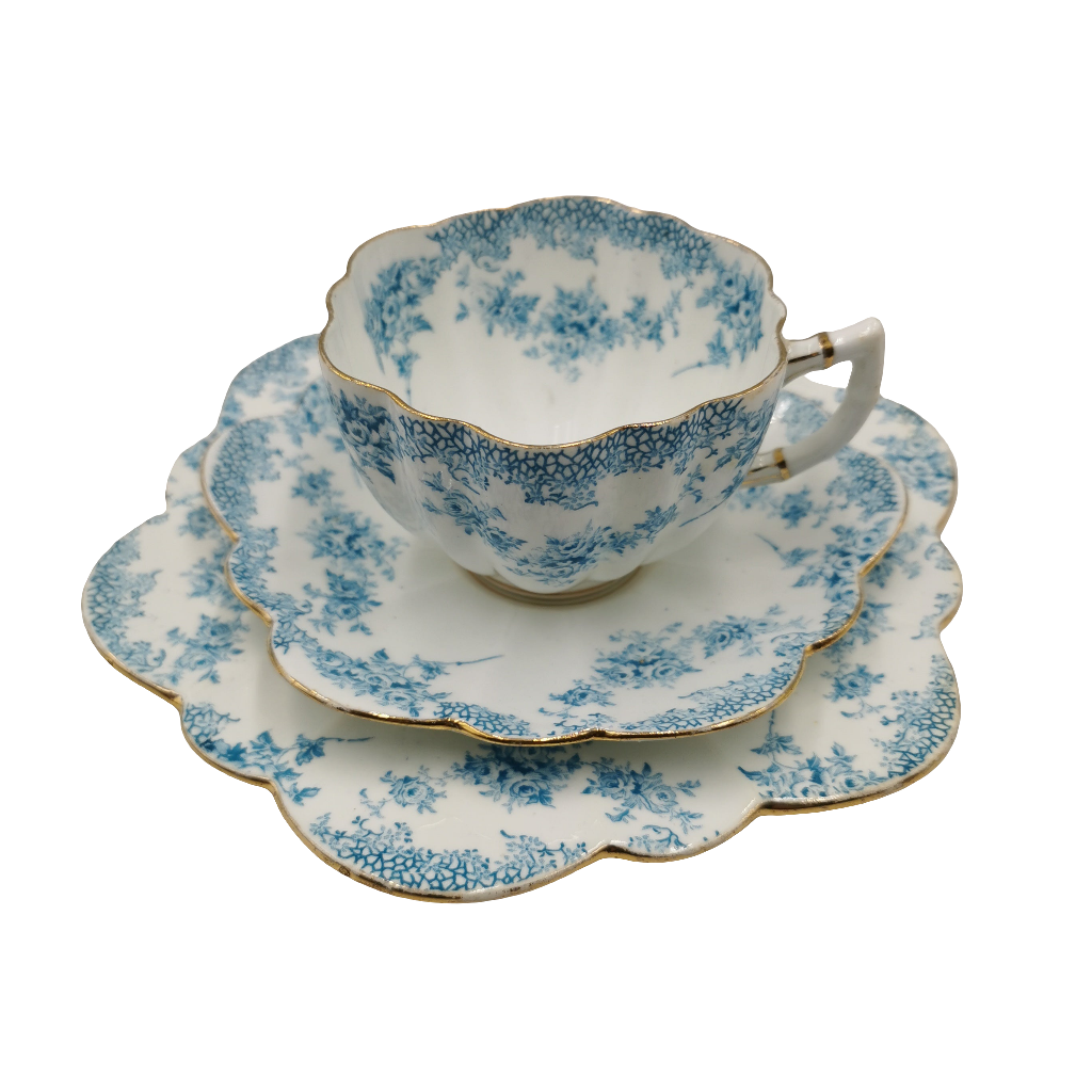 Antique Star China Company Paragon 1492 Blue and White Bone China Teacup Trio