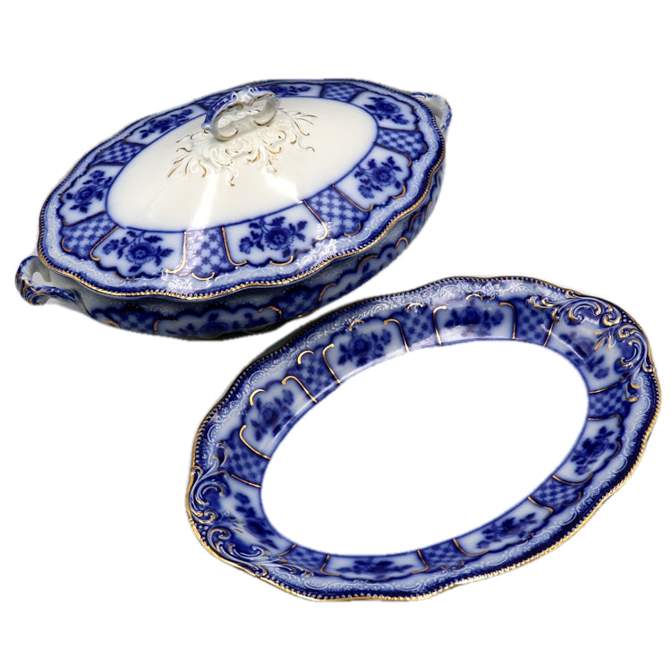 Antique W H Grindley Melbourne Flow Blue and White China Oval