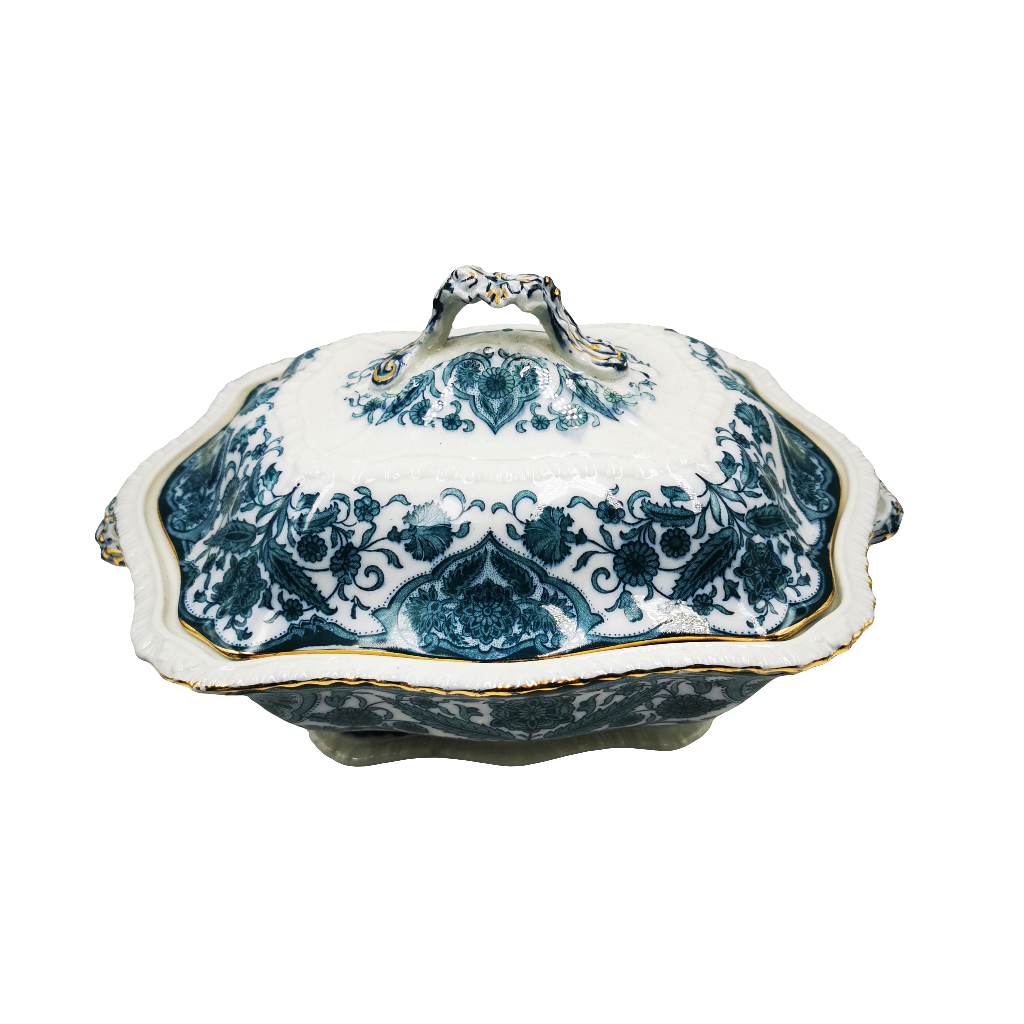 Antique Sampson Bridgwood Grecian Blue and White Vegetable Tureen
