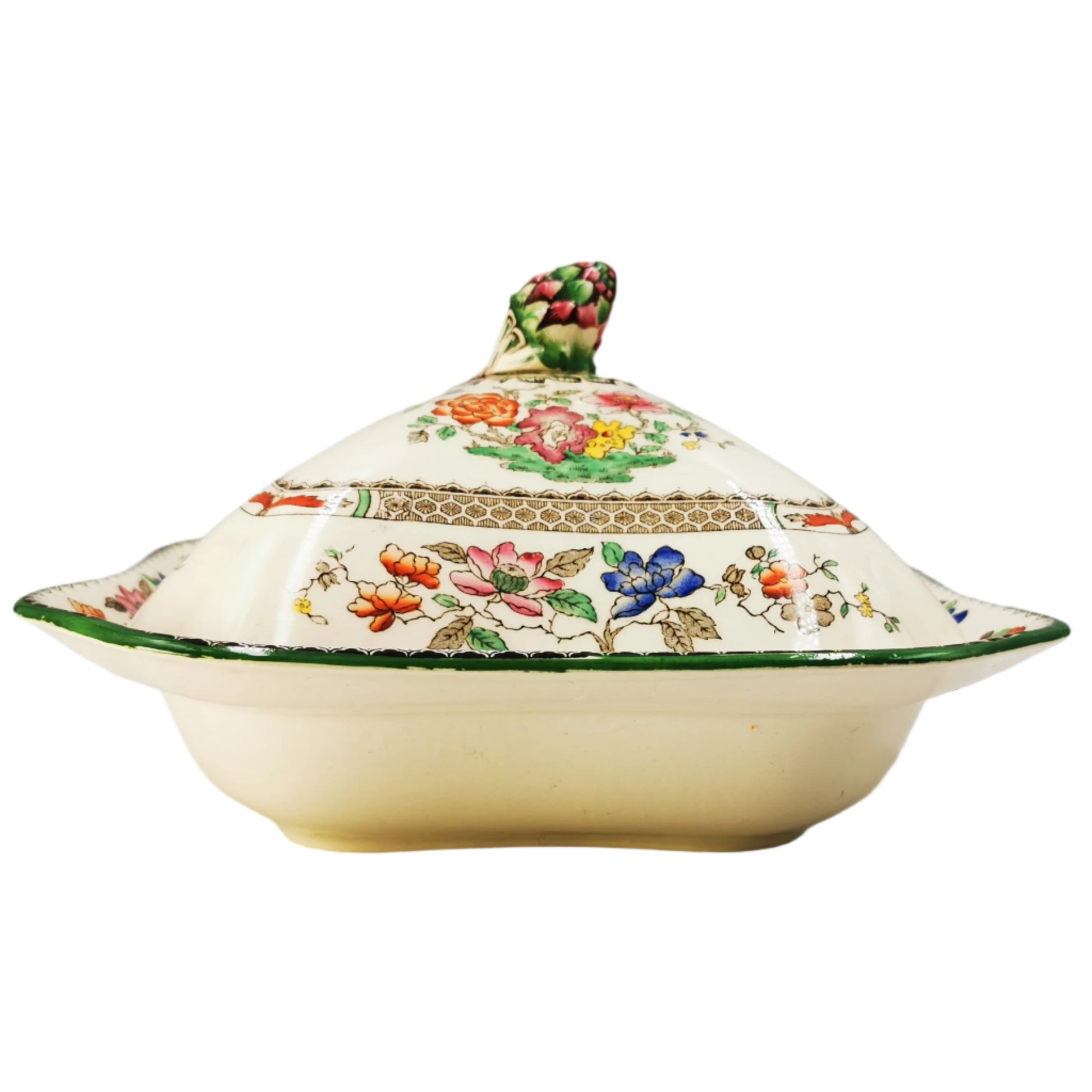 Italian Green Spode China Copeland Spode Chinese Rose Green Rim