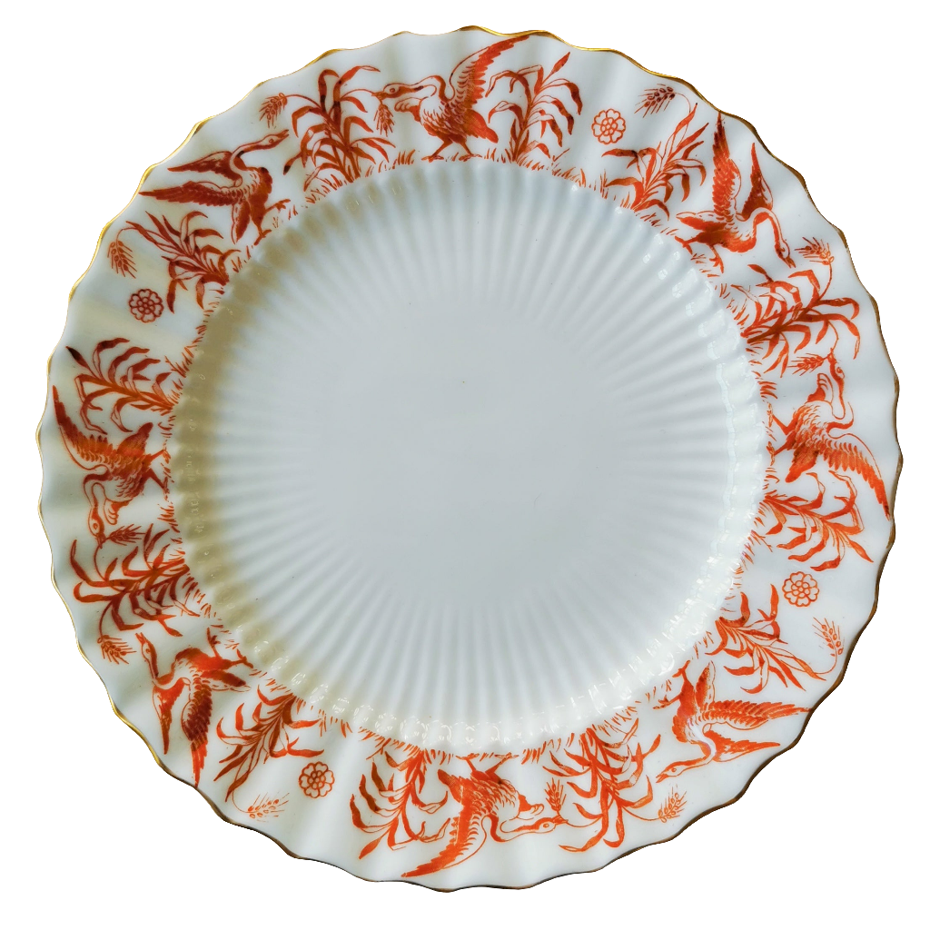 Antique Coalport Porcelain Coral Red Birds China 8-inch Side Plate c1880