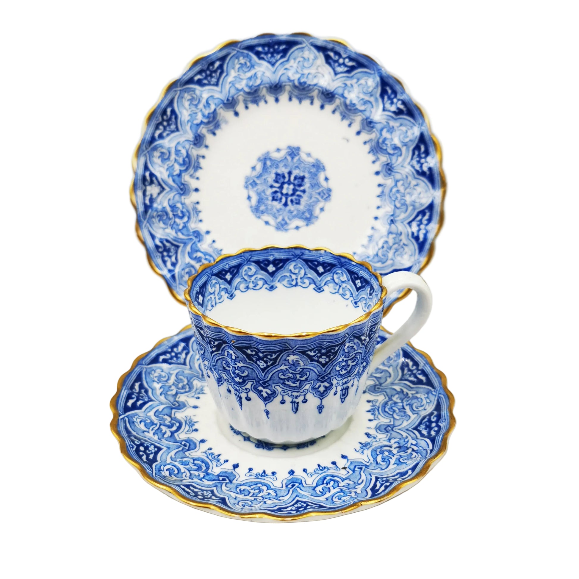 W T Copeland Blue and White Porcelain China 2294 Tea Cup Saucer & Side Plate 1883