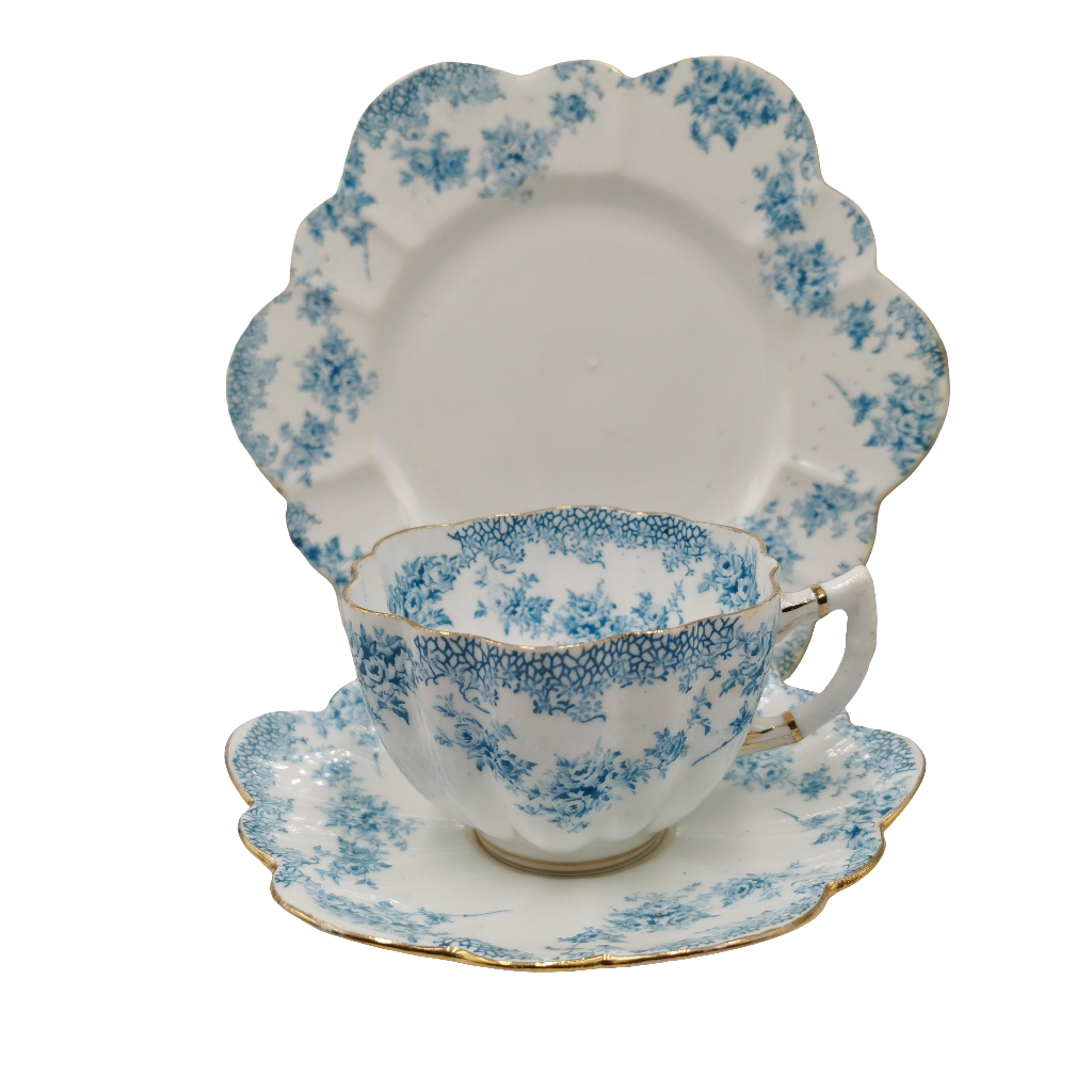 Antique Star China Company Paragon 1492 Blue and White Bone China Teacup Trio