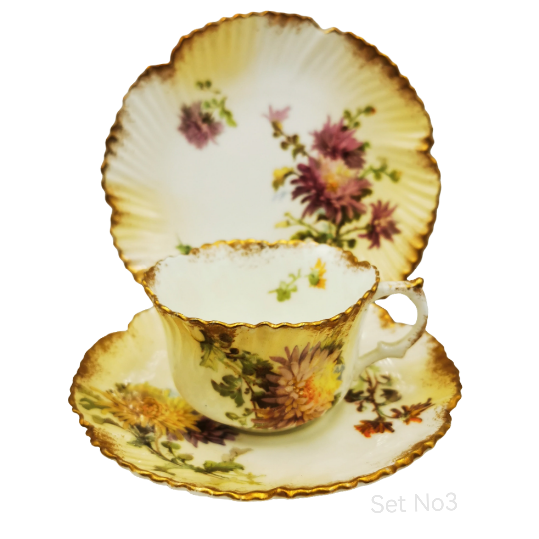 Antique Mintons Floral Porcelain China Teacup, Saucer & Side Plate Trio Rd No 195702