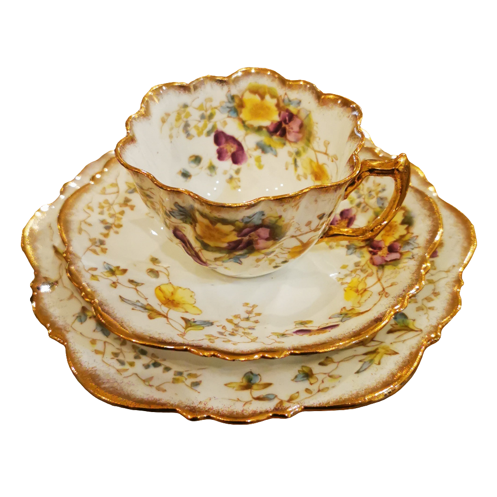 Exquisite Antique Redfern & Drakeford Floral China Teacup Saucer & Side Plate