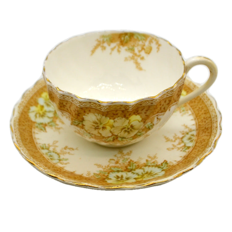 Antique Floral China 9253 pattern Pansy Tea Cup & Saucer c1890-1910