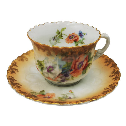 Antique Floral China Tea Cup and Saucer 1890-1910