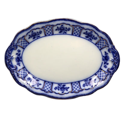 Antique W H Grindley Melbourne Flo Blue and White China 16.25-inch Platter