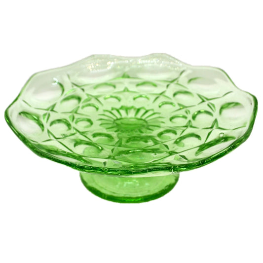 Early tri-molded green glass cake stand