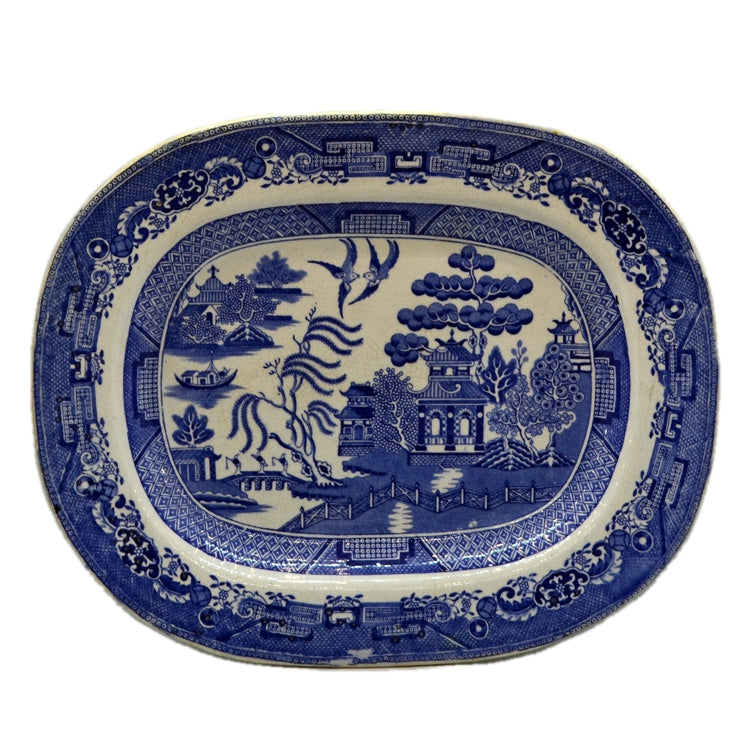 Antique Blue and White China Willow Pattern 13.75-inch Platter