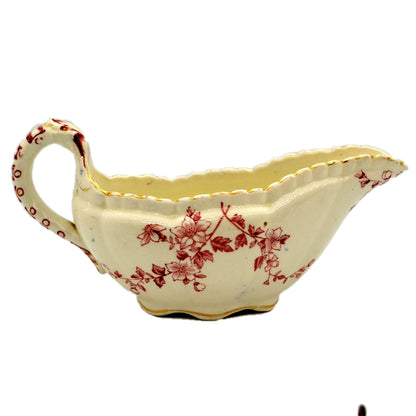 Keeling & Co Antique Essex Red & White Gravy Boat c1889