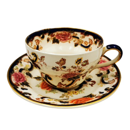 Antique Masons Mandalay Blue Ironstone China Pear Shape Breakfast Cup and Saucer