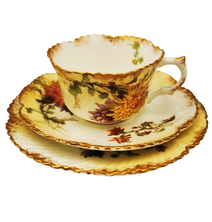 Antique Mintons Floral Porcelain China Teacup, Saucer & Side Plate Trio Rd No 195702