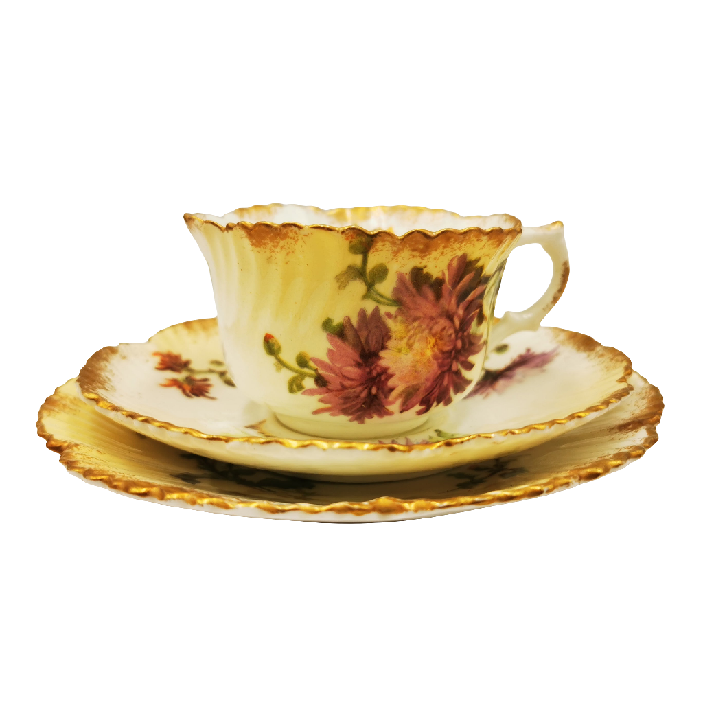 Antique Mintons Floral Porcelain China Teacup, Saucer & Side Plate Trio Rd No 195702