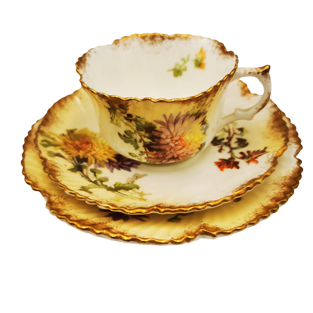 Antique Mintons Floral Porcelain China Teacup, Saucer & Side Plate Trio Rd No 195702