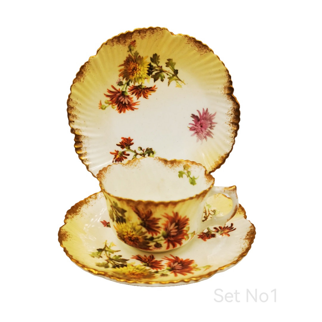Antique Mintons Floral Porcelain China Teacup, Saucer & Side Plate Trio Rd No 195702