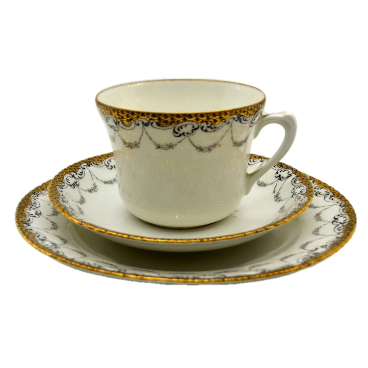 Antique Porcelain China Grey Ribbon Teacup Saucer and Side Plate