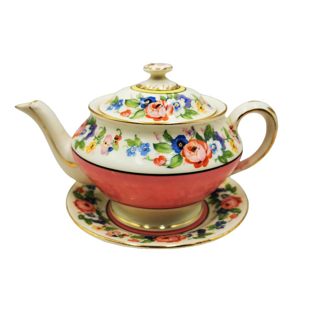 B P Ltd Scotch Ivory Floral Teapot With Matching Saucer