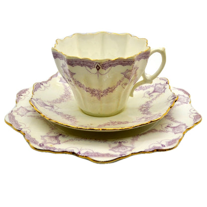 Antique Star China Company Paragon 3546 Purple and White Bone China Teacup Trio