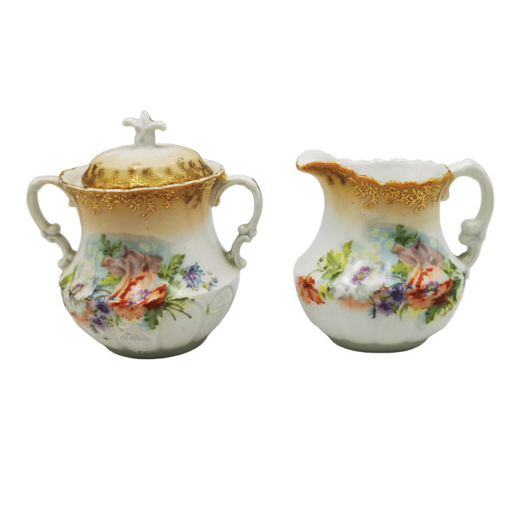 Antique Floral China milk and sugar bowl1890-1910