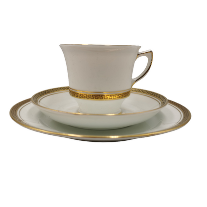 Antique Jackson and Gosling Grosvenor Ye Olde English 6986 Greek Key China Teacup Trio