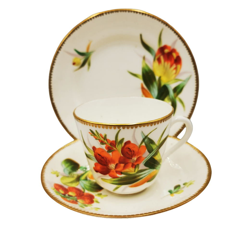 Antique Hand Painted Floral China Teacup Trio Pattern 3119