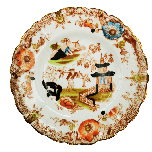 Antique Chinoiserie Worcester Porcelain Birds & Temple China Side Plate