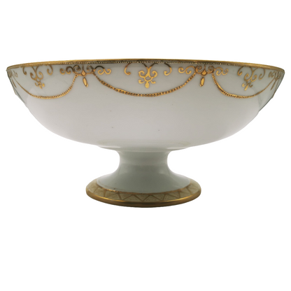 Antique Hand Painted Green and Gilt Floral Fruit Stand