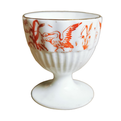 Antique Coalport Porcelain Coral Red Birds China Pedestal Egg Cup c1880