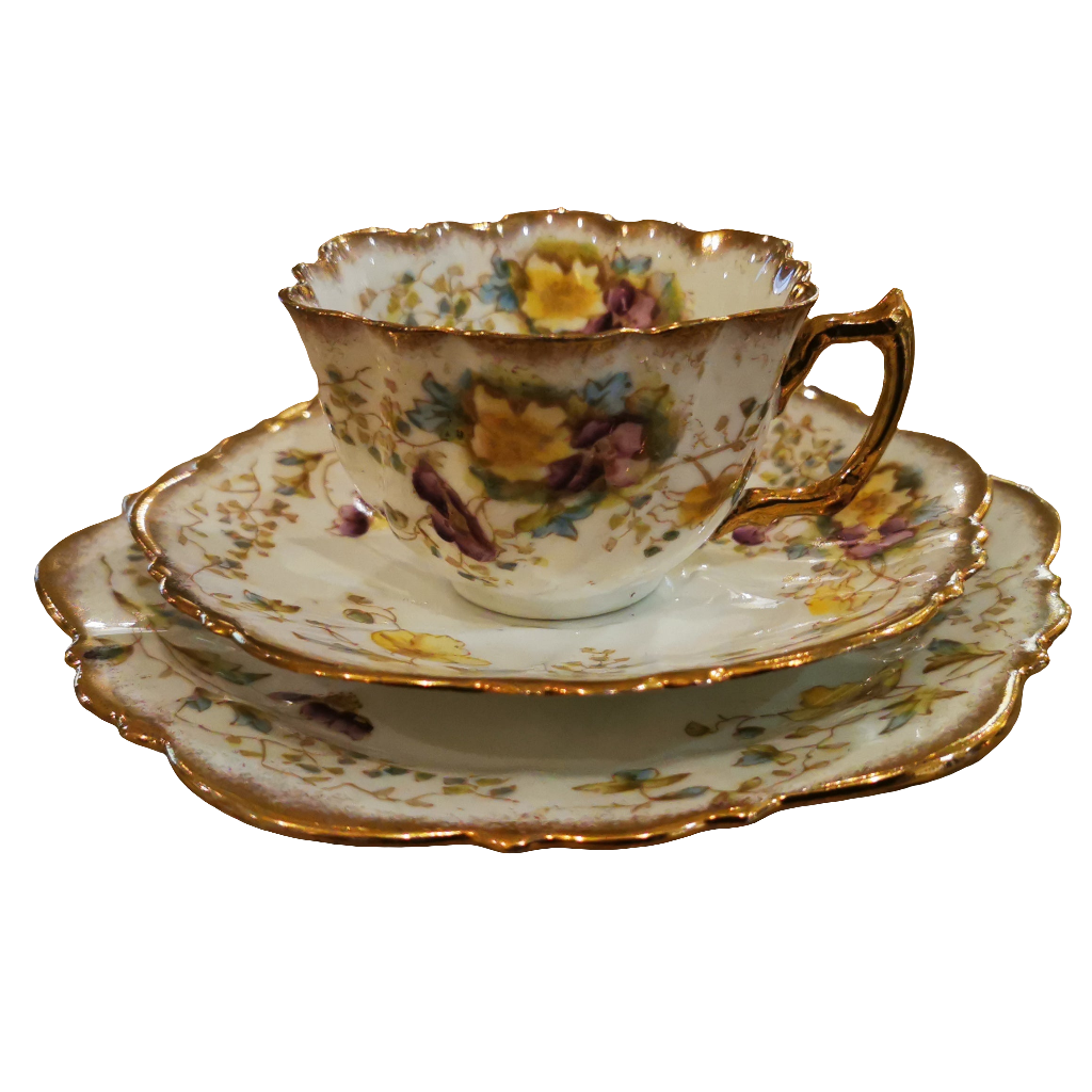 Exquisite Antique Redfern & Drakeford Floral China Teacup Saucer & Side Plate