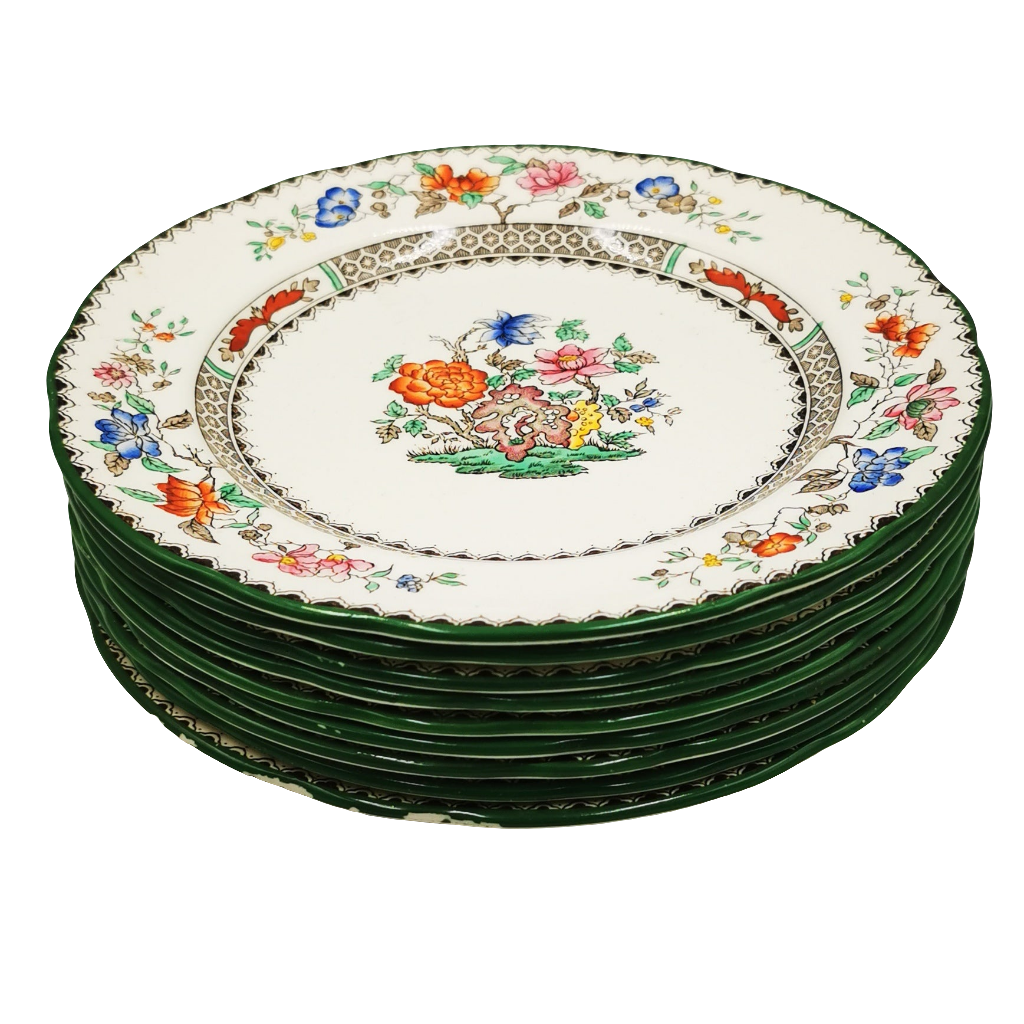 Spode China Chinese Rose Green Rim 7-5/8th-inch Side Plate