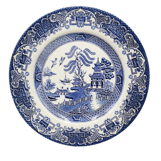 English Ironstone Tableware Blue and White China Willow 9.75-inch Dinner Plate