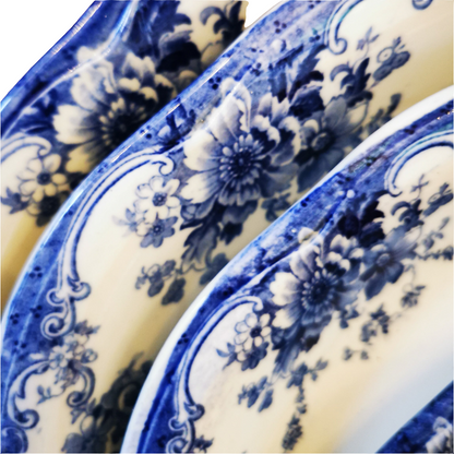 Antique Bishop and Stonier Blue and White China Bexley Platter Set (4) 1899 - 1909