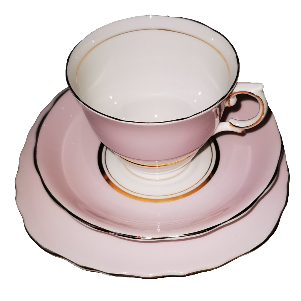 Colclough China Harlequin Ballet Pale Powder Pink 6749 Teacup Saucer and Side Plate