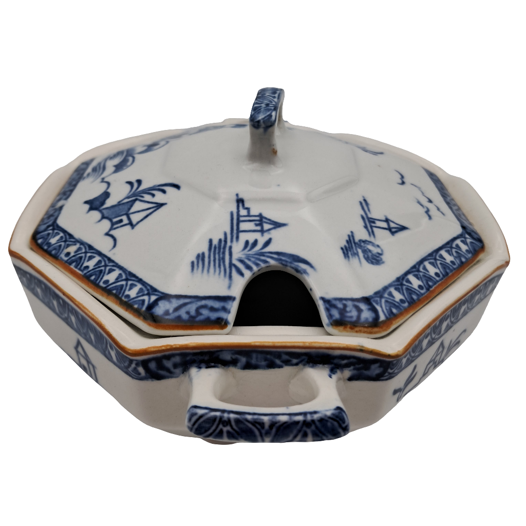 Antique Woods Ware Blue and White Alva Pattern Sauce Tureen with Lid