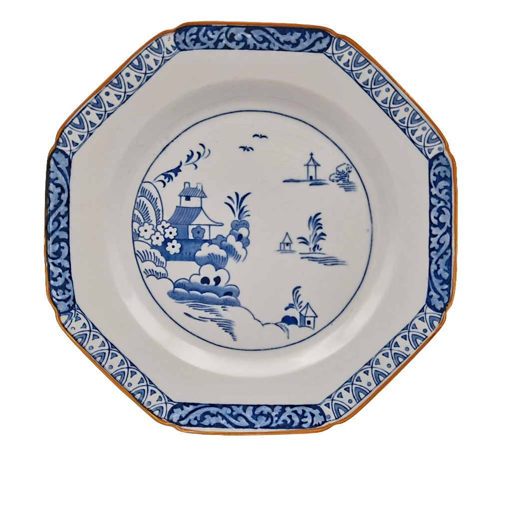 Antique Woods Ware Blue and White Alva Pattern Octagonal Dinner Plate - See description