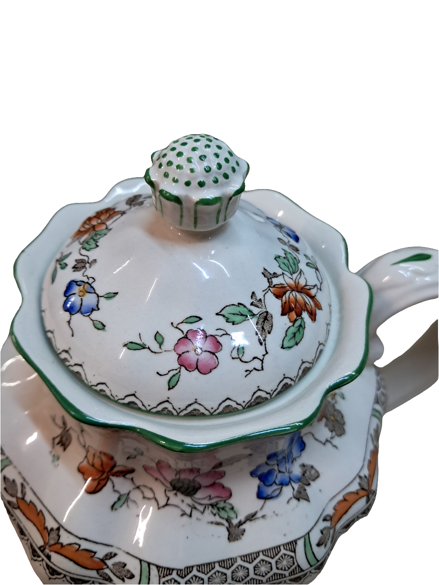 Antique Copeland Spode Chinese Rose Green Rim Coffee Pot or Teapot