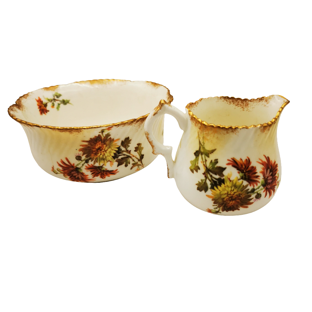 Antique Mintons Floral Porcelain China Sugar Bowl & Milk Jug Set Rd No 195702