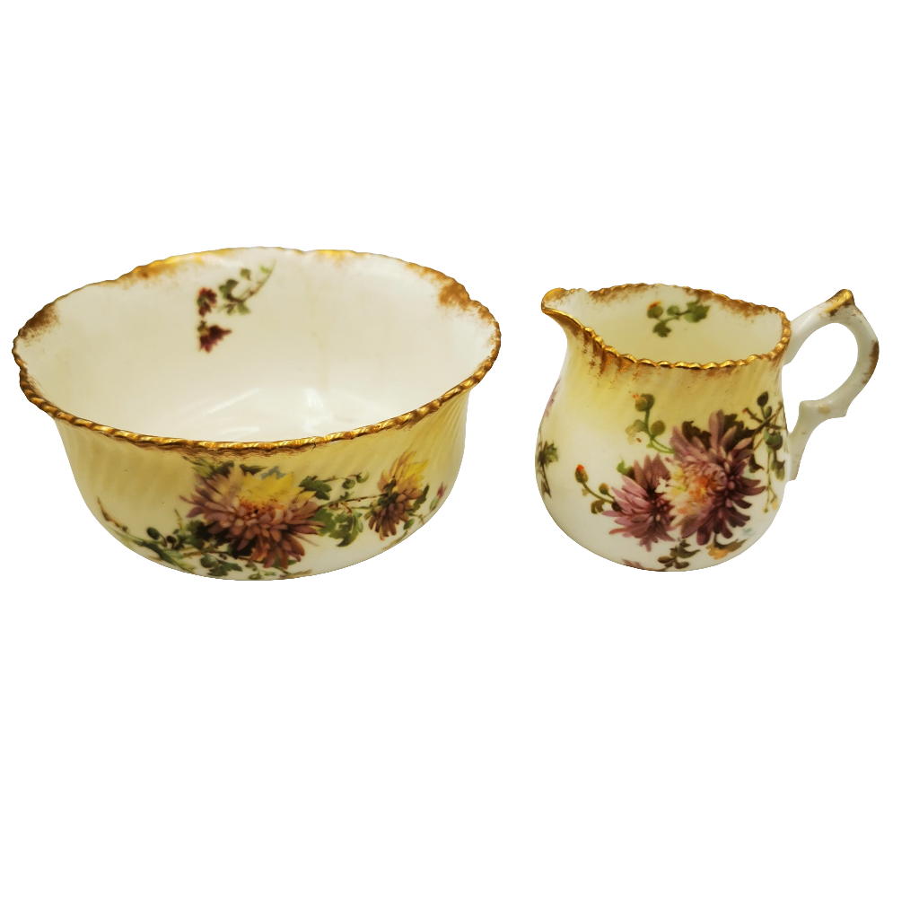 Antique Mintons Floral Porcelain China Sugar Bowl & Milk Jug Set Rd No 195702
