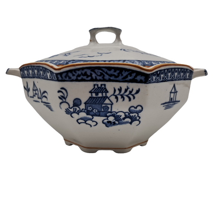 Antique Woods Ware Blue and White Alva Pattern Sauce Tureen with Lid
