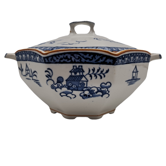 Antique Woods Ware Blue and White Alva Pattern Sauce Tureen with Lid