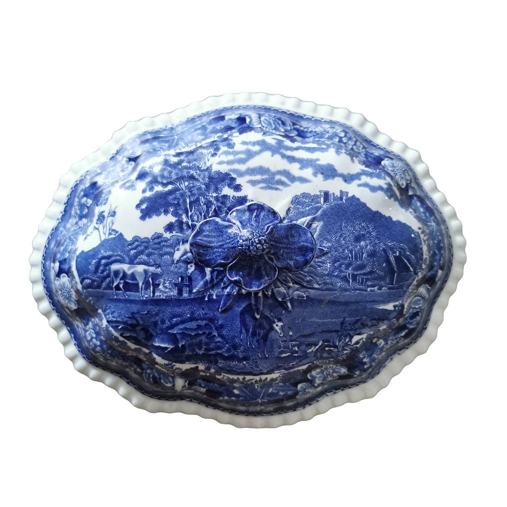Adams English Scenic Blue and White China lid for Tureen